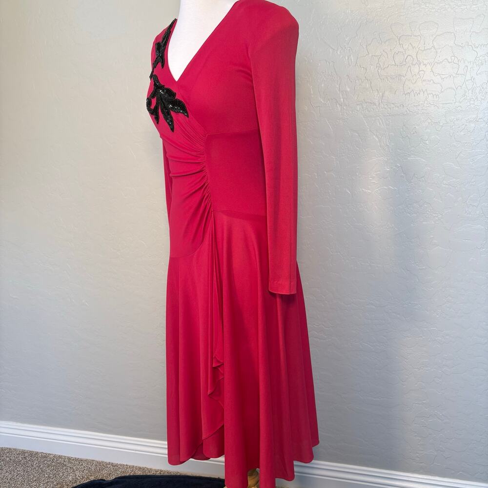 Vintage AYRES by Eysen Pink & Black Beaded Faux Wrap Dress 70s Disco Cocktail M - Picture 4 of 15